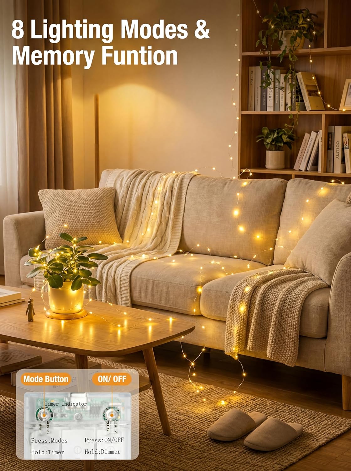 Btfarm Fairy Lights - 4 Pack Battery Operated Twinkle String Lights | 16FT, 50 LEDs, 8 Modes, Waterproof, Warm White