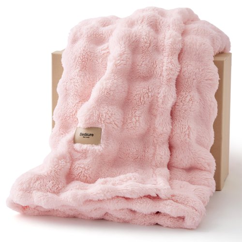 Bedsure 3D Fleece Bubble Blanket for Couch - GentleSoft Pink Throw Mother's Day Blanket for Sofa Bed Room Decor - Luxury Soft Cozy Gifts for Kids Girls, Lightweight, All Seasons, Pink, 50"×60"