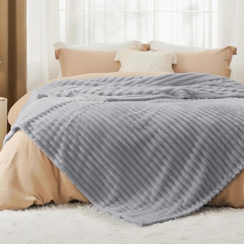 Bedsure GentleSoft Blankets - Cozy Queen Size Fleece Throw in Light Grey, 90x90 Inches for Ultimate Comfort