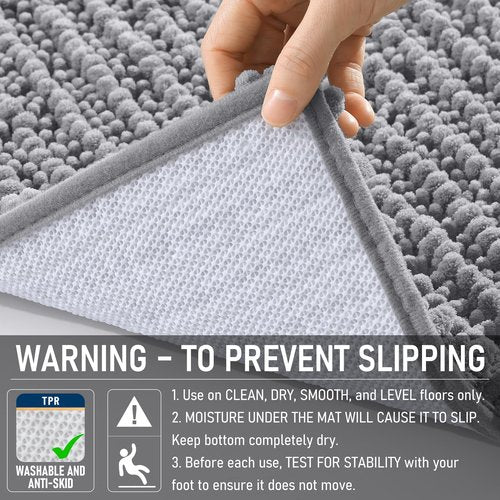 OLANLY Long Bathroom Rugs Runner 59x20, Thick Soft and Absorbent Chenille Bath Mat, Non-Slip, Machine Washable Quick Dry Bath Rugs for Tub Shower Floor, Home Decor Accessories, Grey