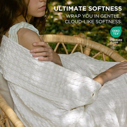 Bedsure Cooling Waffle Blanket - Lightweight Cotton & Bamboo Blend for Hot Sleepers | Queen Size, Ivory, 90x90 Inches