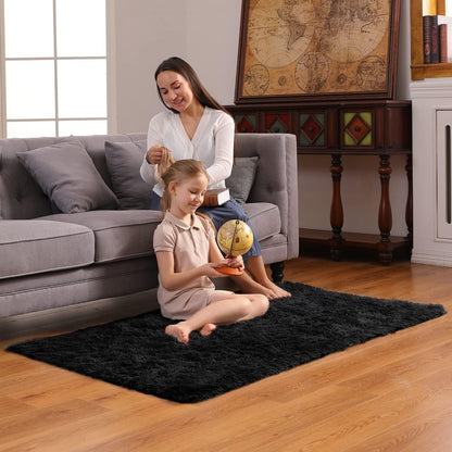 Ophanie 3x5 Black Rugs for College Dorm, Bedroom Small Area Rug, Non-Slip Fluffy Shaggy Bedside Soft Shag Fuzzy Plush Carpet for Kids Boys Teen Home Decor Aesthetic, Nursery