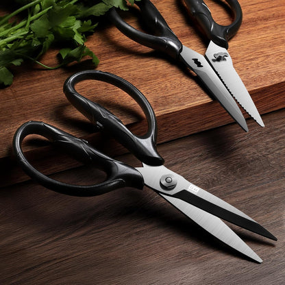 SHAN ZU Titanium Kitchen Scissors - Heavy Duty 5Cr15MoV Stainless Steel Shears for Meat & Herbs | Dishwasher Safe, Gift Box Included (Black)