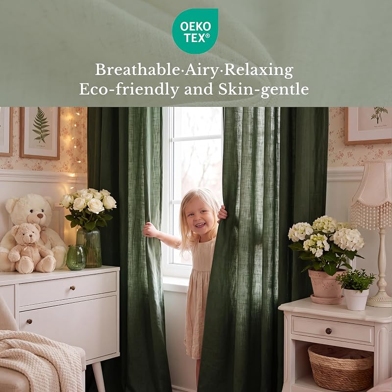 Olive Green Linen Curtains 84 Inch - 2 Panels, Privacy & Light Filtering