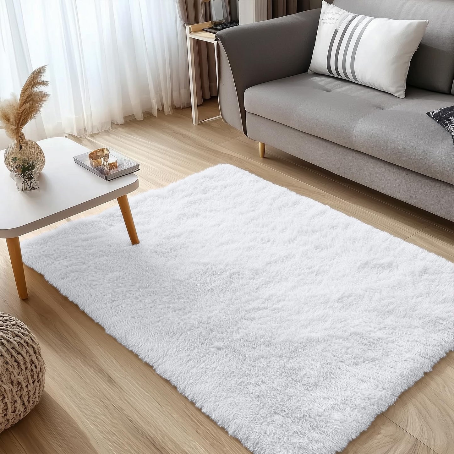 OLANLY 2x3 Machine Washable Small Bedside Rug, Soft Fluffy Shaggy Entryway Throw Rugs for Bedroom, Living Room, Indoor Floor Carpet for Kids Girls and Boys, Nursery Rooms, Home Decor Aesthetic, White