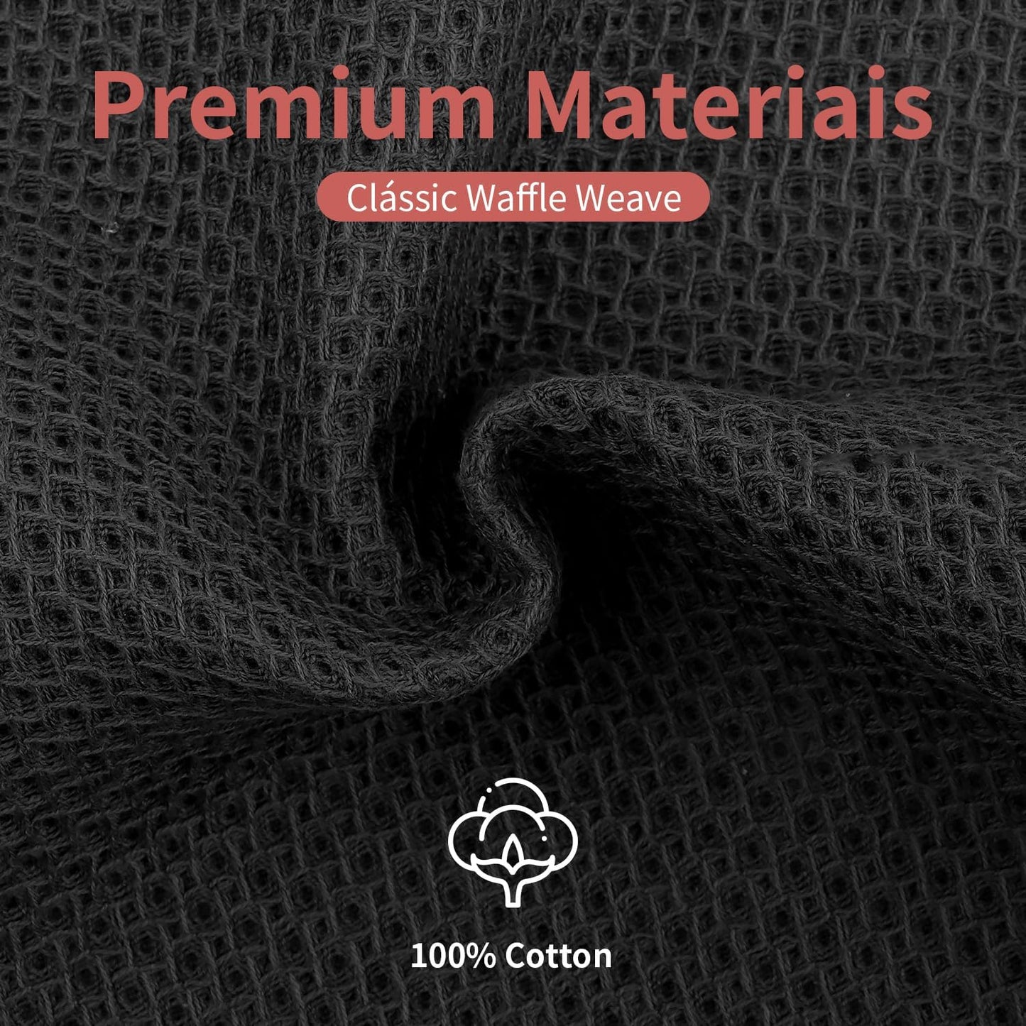 Skiennix 100% Cotton Waffle Weave Dish Cloths - Ultra Soft & Absorbent, 12x12 Inch, Dark Grey, 6-Pack