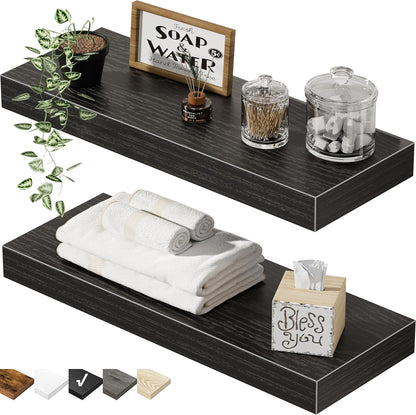 QEEIG Floating Bathroom Shelves - Stylish Wall-Mounted Storage | Set of 2, 15.7" x 6.7", Black