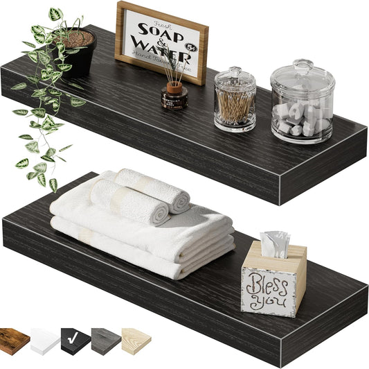QEEIG Floating Bathroom Shelves - Stylish Wall-Mounted Storage | Set of 2, 15.7" x 6.7", Black