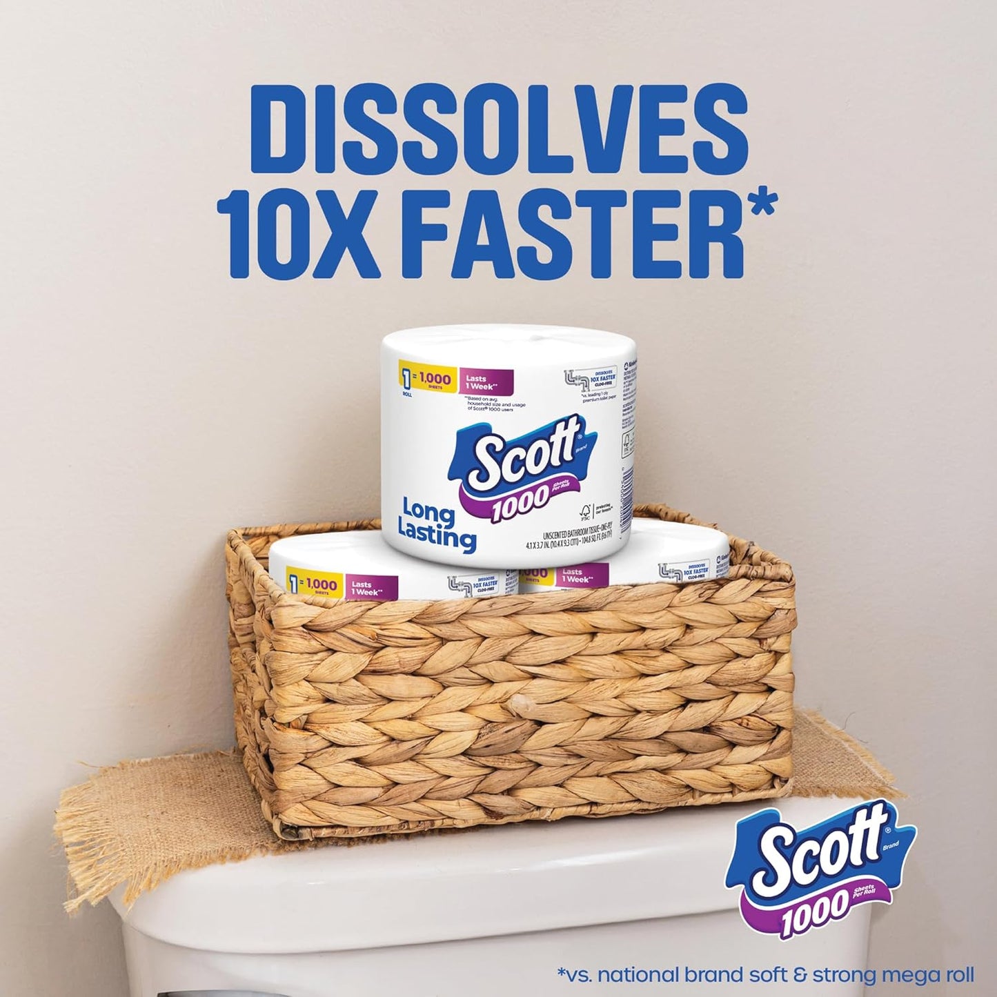 Scott 1000 Toilet Paper - Septic-Safe 1-Ply Tissue, 8 Rolls for Ultimate Cleanliness