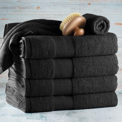 Hearth & Harbor Bath Towels - Luxury 100% Ring Spun Cotton Set of 6 | Ultra Soft & Highly Absorbent - Black
