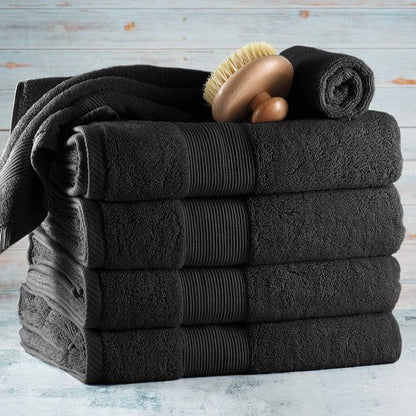 Hearth & Harbor Bath Towels - Luxury 100% Ring Spun Cotton Set of 6 | Ultra Soft & Highly Absorbent - Black
