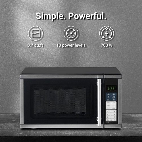 Countertop Microwave Oven - 0.7 Cu. Ft. 700 Watts with LED Lighting & Turntable | Compact Black Design for Apartments & Dorms