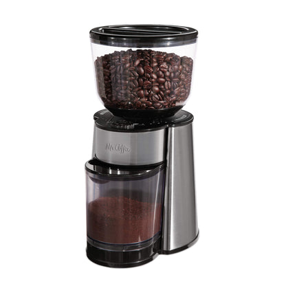 Mr. Coffee Automatic Burr Mill Coffee Grinder with 18 Custom Grinders, Silver