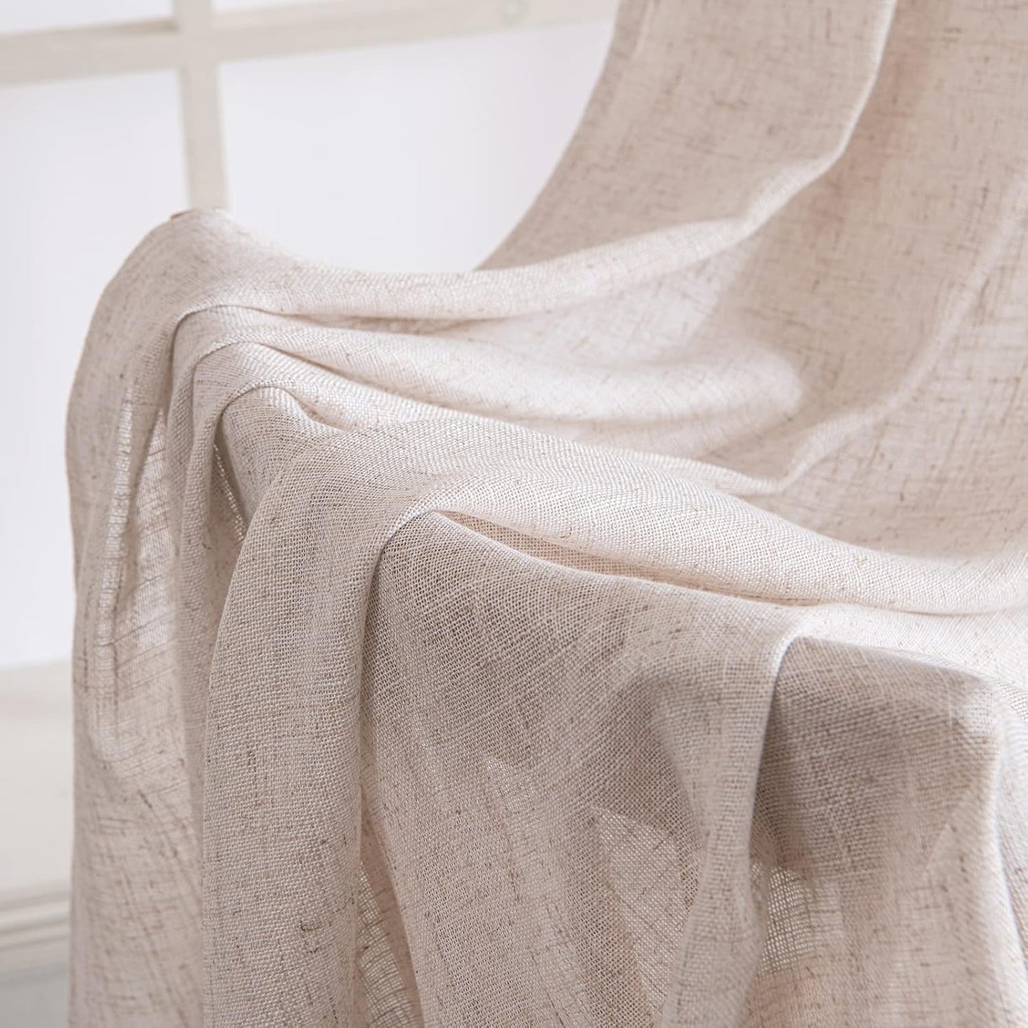MIULEE Natural White Linen Curtains - 90 Inch Long | Soft Thick Semi-Sheer Drapes for Bedroom & Living Room
