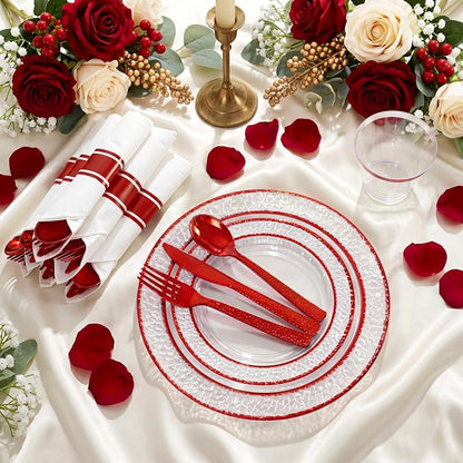 350 Piece Red Plastic Plates for Weddings & Holidays - Clear & Red+350 Variation