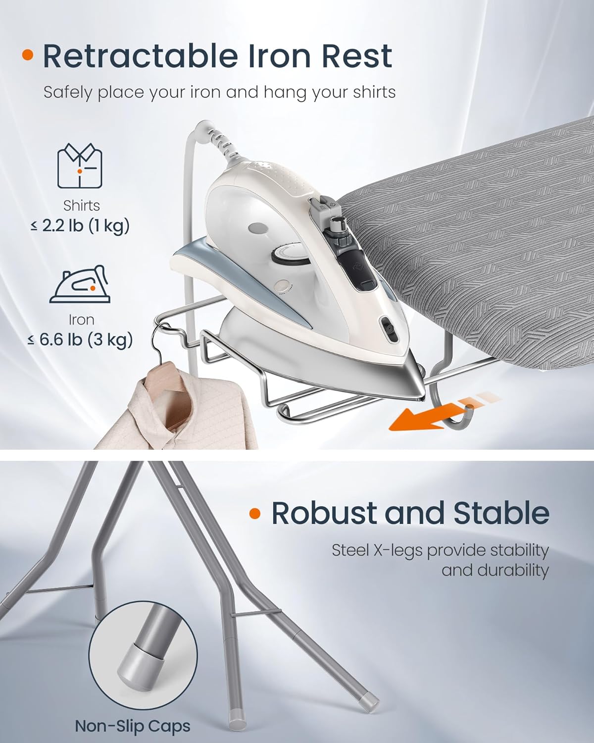 SONGMICS Ironing Board - Foldable & Height Adjustable Up to 35 Inches | 4-Layer Cover & Iron Rest - Dove Gray
