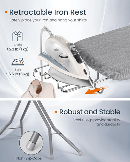 SONGMICS Ironing Board - Foldable & Height Adjustable Up to 35 Inches | 4-Layer Cover & Iron Rest - Dove Gray