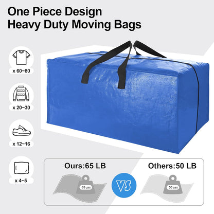 VELVETSURE Heavy Duty Extra Large Moving Bags - Strong Handles & Zippers, Space-Saving Storage Totes (Set of 6, Multicolor)