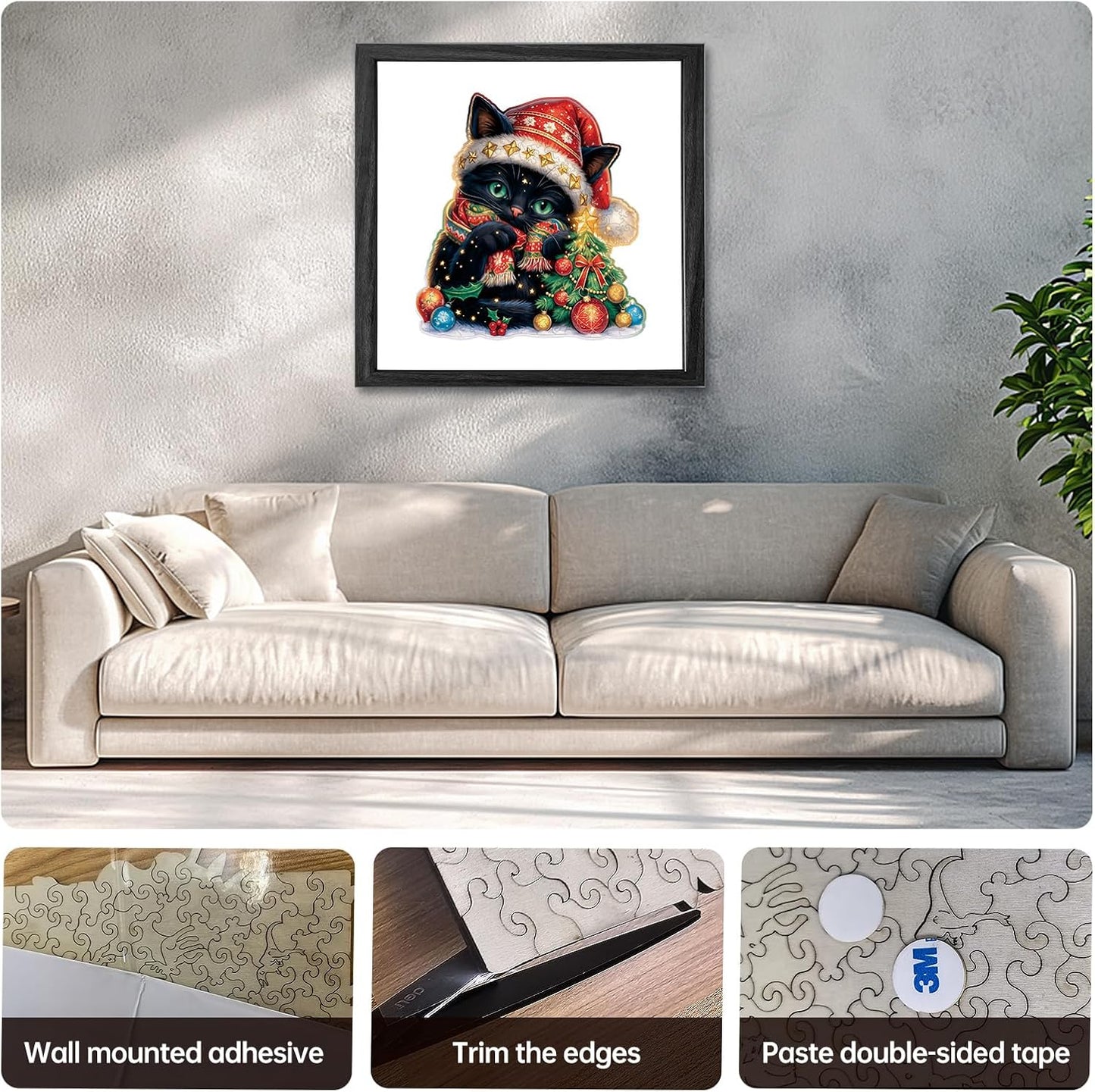 Skiennix Wooden Jigsaw Puzzle - 200 Piece Christmas Cat Design | Unique 11 x 11 Inch Challenge for Adults