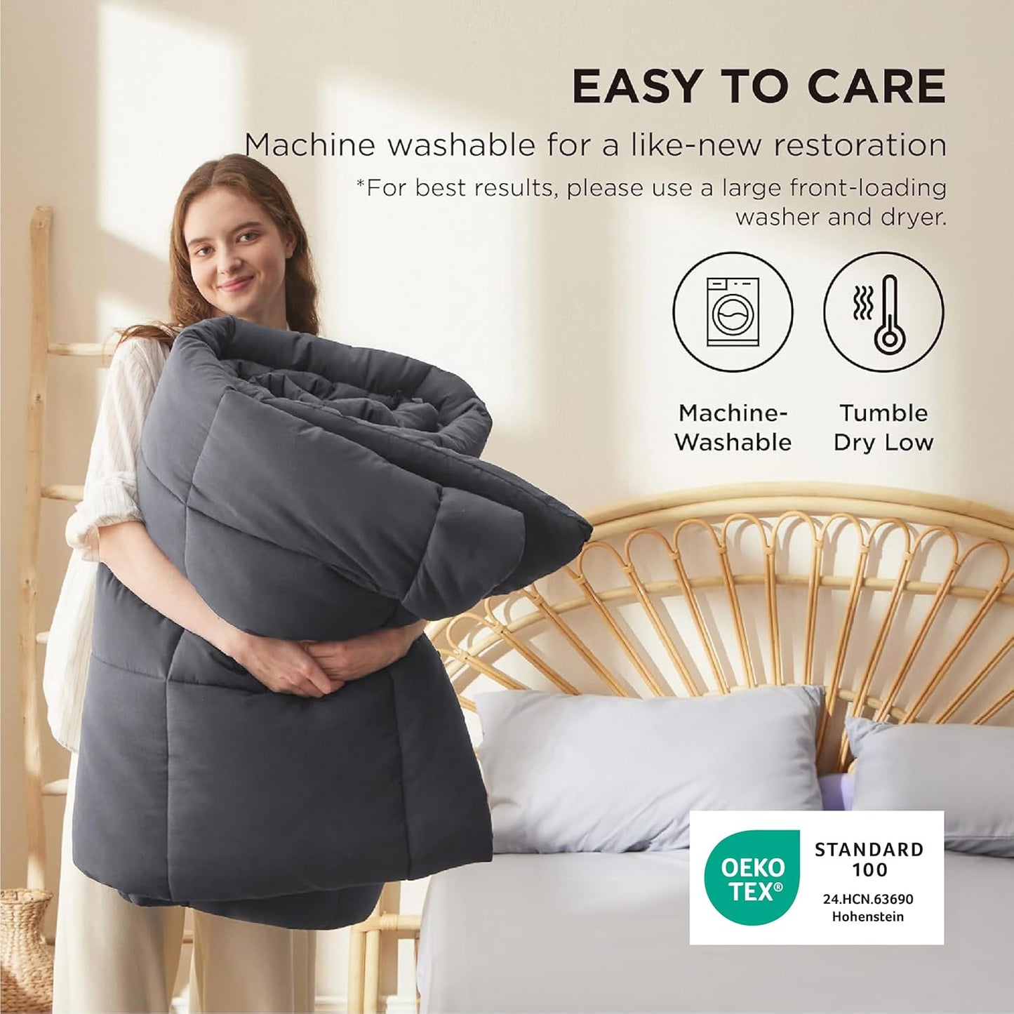 Bedsure Comforter Duvet Insert - All-Season King Size Quilted Bedding, GentleSoft Down Alternative, Grey 90 x 102 Inches