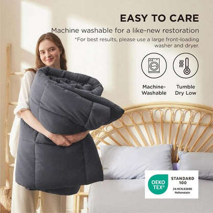 Bedsure Comforter Duvet Insert - Quilted Comforters Queen Size, All Season Duvet, GentleSoft Down Alternative Bedding Blanket, with 8 Tabs, Gifts for Women/Men, Dark Grey, Queen 88 x 88 Inches