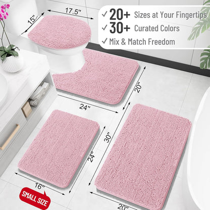 OLANLY Bath Rugs - Extra Soft Chenille with Rubber Backing - Quick Dry, Machine Washable, 24x16, Dusty Rose