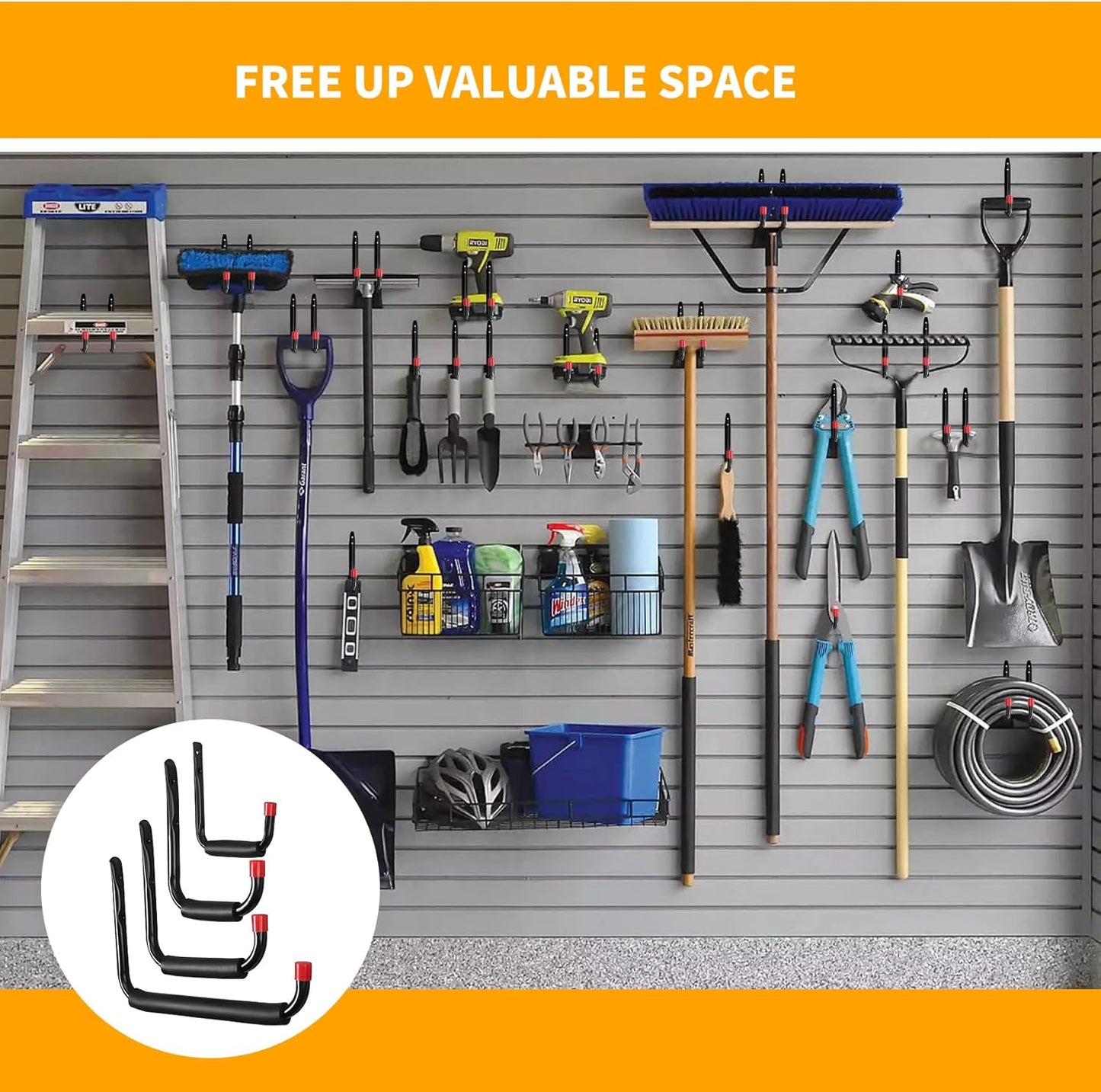 **Heavy Duty Garage Hooks - 6 Pack Utility Steel Wall Mount Organizers with EVA Foam Padding | 5.51 Inch**