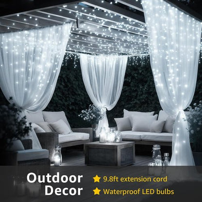 FUYO Fairy String Lights - 300 LED Waterproof Bedroom Decor with 8 Lighting Modes | White