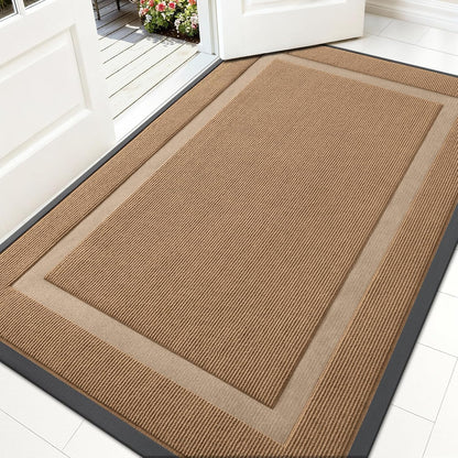 OLANLY Waterproof Front Door Mat - All-Season Indoor/Outdoor Doormat | Sturdy Natural Rubber, 59x35, Light Brown