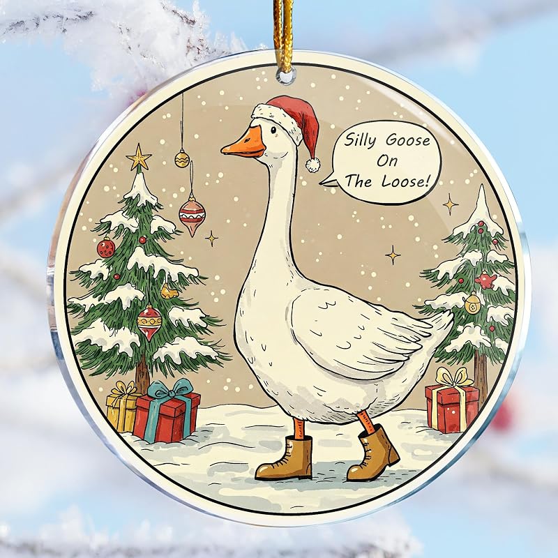 Funny Christmas Ornament - Silly Goose On The Loose 2 Acrylic Hanging Decoration, 3.6 in