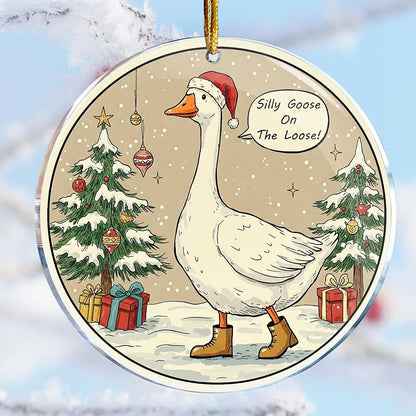 Funny Christmas Ornament - Silly Goose On The Loose 2 Acrylic Hanging Decoration, 3.6 in