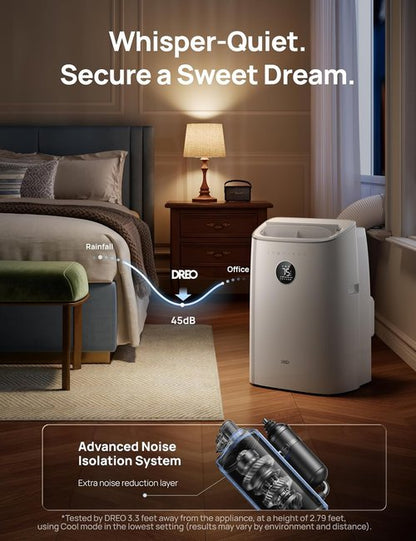DREO Portable Air Conditioner - 8000 BTU Smart AC Unit for Quiet Bedroom Cooling | 45dB, APP/Voice Control