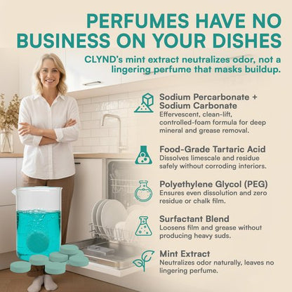 CLYND Dishwasher Cleaner and Deodorizer Tablets - 24 Pack Deep Clean Dishwasher Cleaning Tablets, Heavy Duty Streak-free Shine Dish Washer Cleaner, Natural Descaler and Odor Eliminator 12 Month Supply