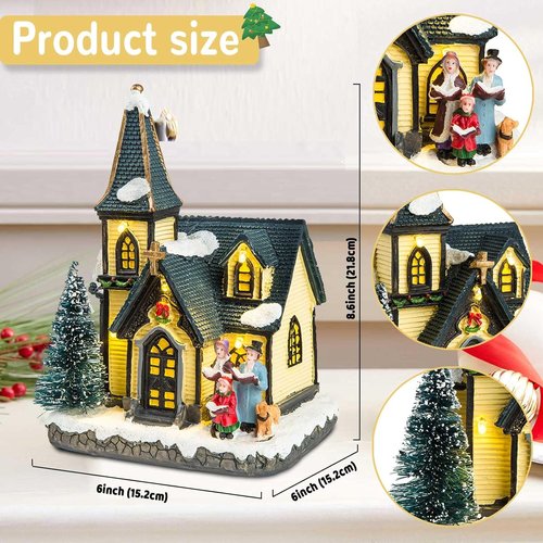 Innodept12 Christmas Church Light House Snow Village | Charming Figurines & Choirs Decor
