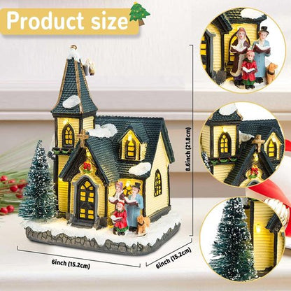 Innodept12 Christmas Church Light House Snow Village | Charming Figurines & Choirs Decor