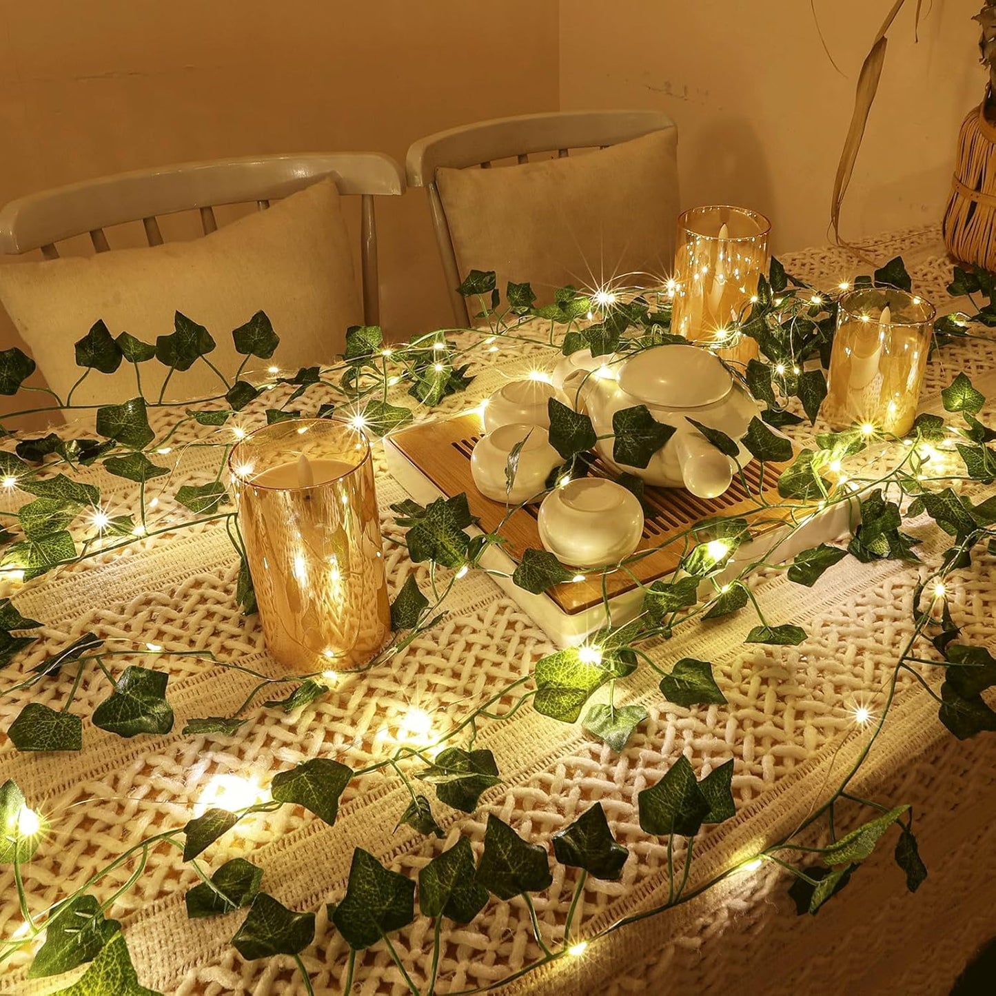 Skiennix Fairy Lights Vine - 40 LEDs Green Ivy String Lights | Battery Operated Decorative Garland for Bedroom & Dorm Decor