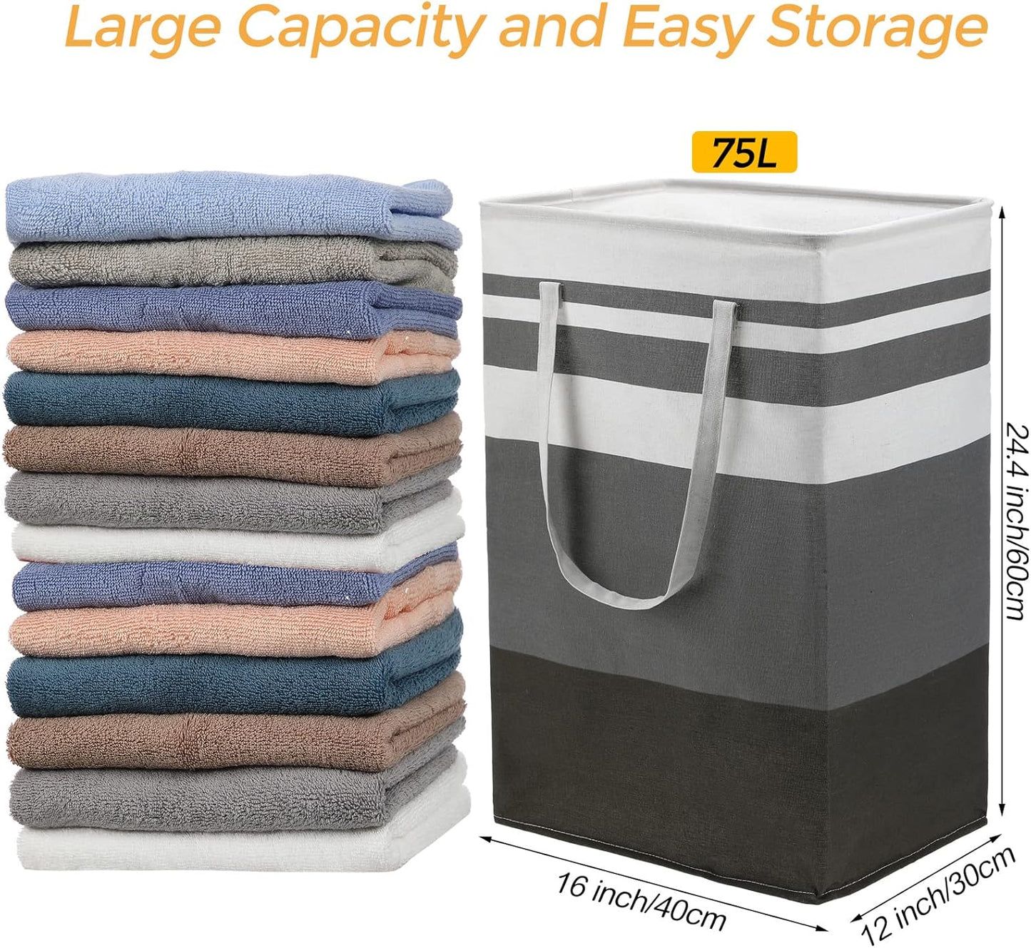 Skiennix 75L Large Laundry Basket - Waterproof Collapsible Hamper with Extended Handles | Ideal for Bedroom, Bathroom, and Dorm Use