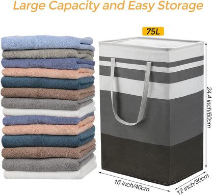 Skiennix 75L Large Laundry Basket - Waterproof Collapsible Hamper with Extended Handles | Ideal for Bedroom, Bathroom, and Dorm Use