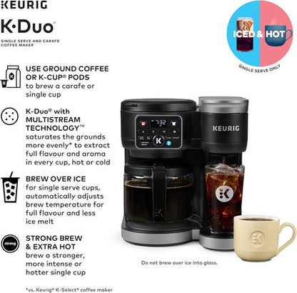Keurig K-Duo Coffee Maker - Single Serve K-Cup Pod & Carafe - Sleek Black Design