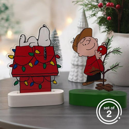 Mark Feldstein Peanuts Holiday LED Tabletop Lights - Snoopy's Doghouse & Charlie Brown Tree | 6 Inch (Set of 2)