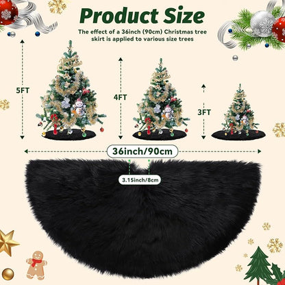 Parttely 36inch Black Wool Fur Christmas Tree Skirt - Thick Plush Holiday Decoration
