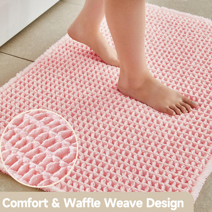 TYUU Light Peachy Pink Long Bathroom Rugs, Waffle Runner Rug Bathroom Non Slip Washable Quick Dry Cute Bath Mat Boho Farmhouse Bath Mat, 60"x24" Light Peachy Pink