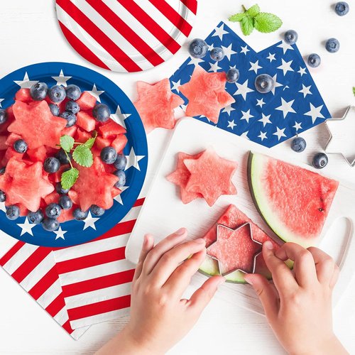American Flag Party Supplies - Disposable Dinner & Dessert Paper Plates with Napkins | Serve 50 for Veterans Day & 4th of July