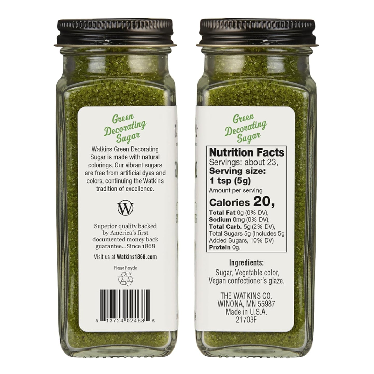 Watkins Green Decorating Sugar - Non-GMO & Kosher, No Artificial Dyes | 4.2 Ounce Pack