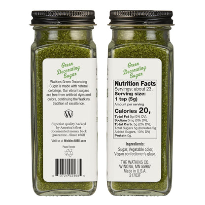 Watkins Green Decorating Sugar - Non-GMO & Kosher, No Artificial Dyes | 4.2 Ounce Pack