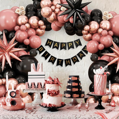 Skiennix Dusty Pink & Black Balloon Arch | Blush Pink Garland with Rose Gold Foil Stars for Parties