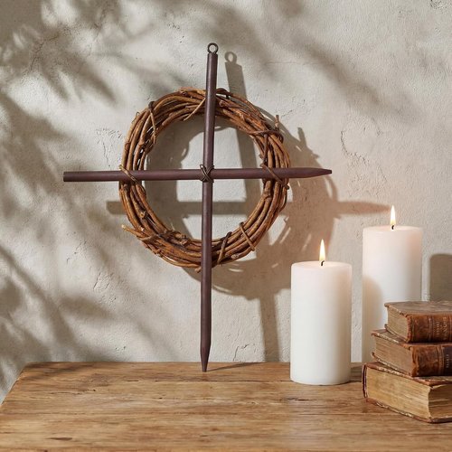 Dingion Mini Crown of Thorns Nail Cross Wreath - Rustic Christian Decor for Lent & Easter | 7in