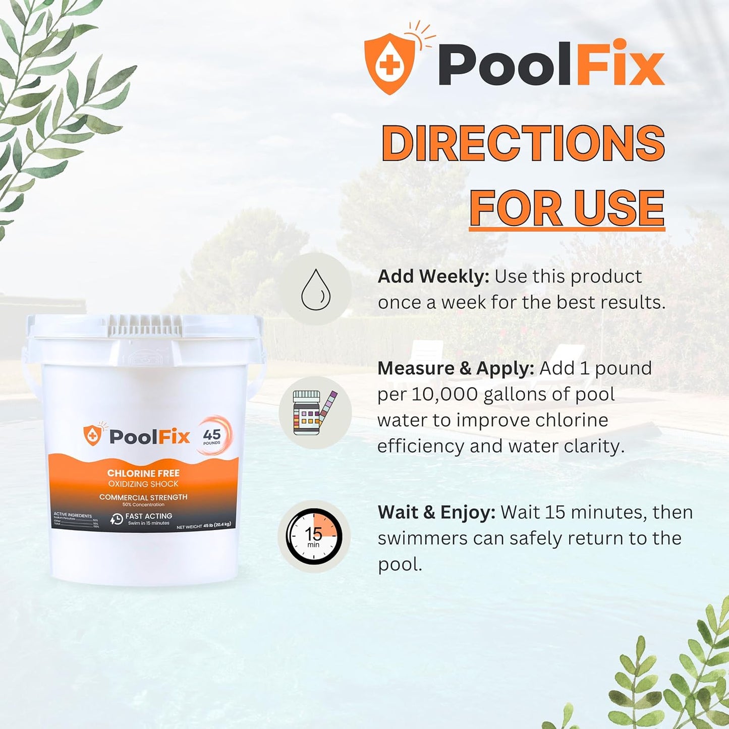 Non Chlorine Shock - Fast-Acting Pool & Hot Tub Oxidizing Shock | 45lb Bucket for Crystal Clear Water