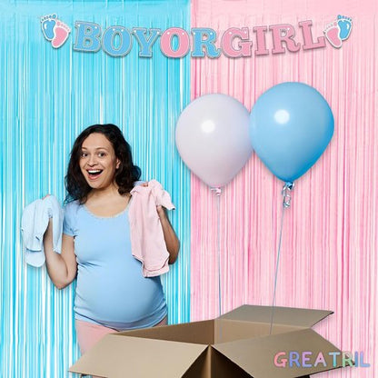 GREATRIL Photo Backdrop - Pink & Blue Foil Fringe Tinsel Streamers for Parties | 3.2ft X 8.2ft - 2 Packs