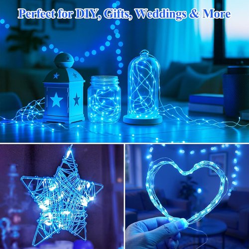 Lakumu 12-Pack Battery Operated Fairy Lights | 7FT Waterproof Silver Wire LED String Lights for Mason Jars & Party Decor, Blue